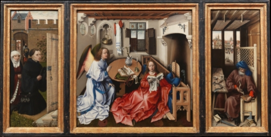 Annunciation Triptych (Merode Altarpiece), Met Museum 56.70a-c